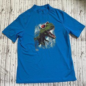Lands' End Rash-guard Swim Shirt Size XL 18H-20H Blue Short Sleeves Dinosaur